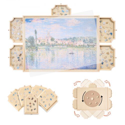 Draaiende puzzeltafel met 5 lades – Draagbaar, stevig en perfect voor 1000‑stukjes puzzels