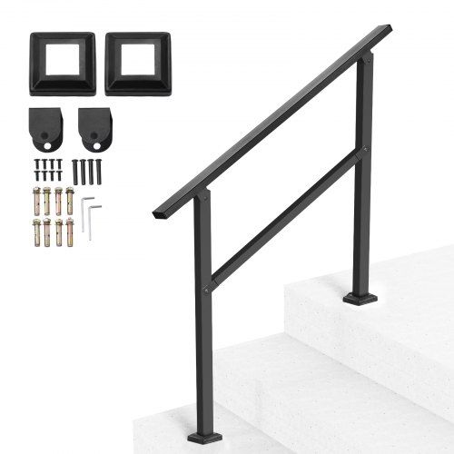 Robuuste carbonstalen trapleuningset voor senioren en buitentrappen – 103 cm zwart, verstelbaar voor 2‑3 treden