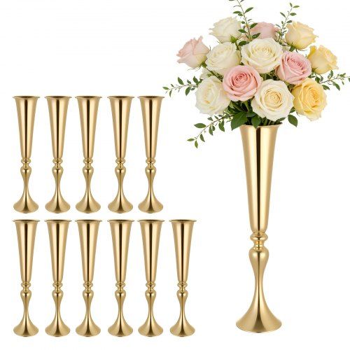 Elegante Trouwvazen Set van 12 – Gouden Metalen Tafeldecoratie voor Bruiloften en Feesten