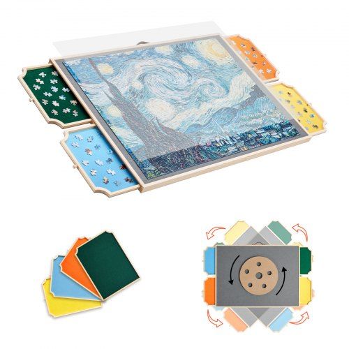 1500 stukjes draaibare puzzeltafel met 4 kleurrijke vilten lades – praktische puzzeloplossing voor thuis en onderweg