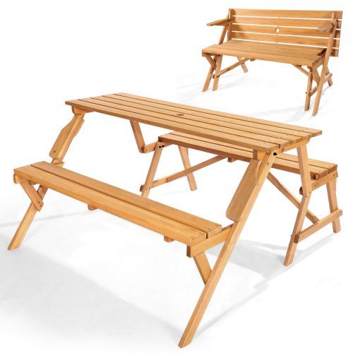 2‑in‑1 picknicktafel en bankenset voor buiten: ruimtebesparend design met natuurlijke uitstraling