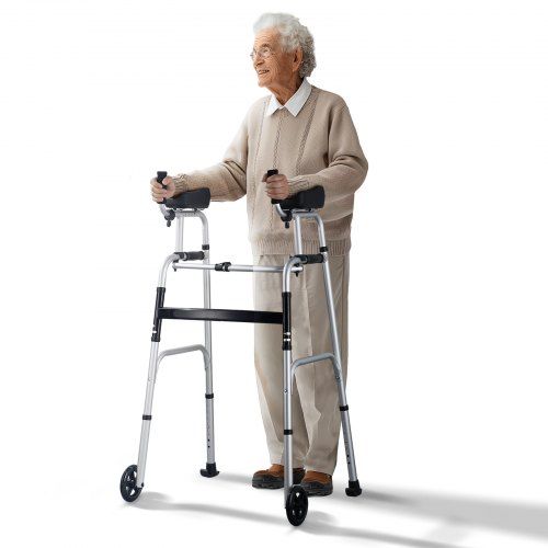 2-in-1 opvouwbare rollator met verstelbare hoogte en stevige aluminium constructie