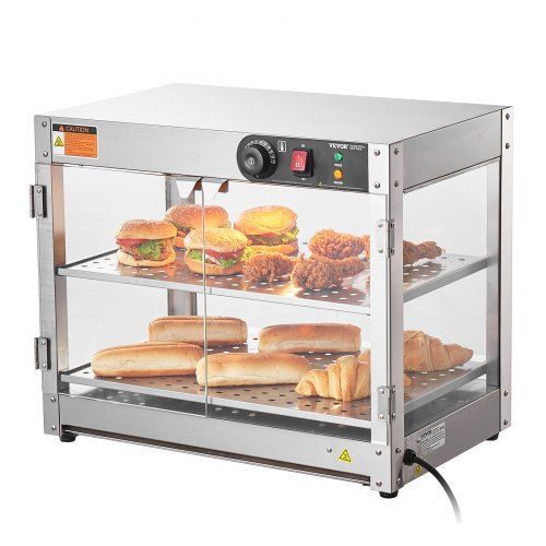 Krachtige 2‑laags voedselverwarmer met LED‑vitrine – ideaal voor horeca en catering
