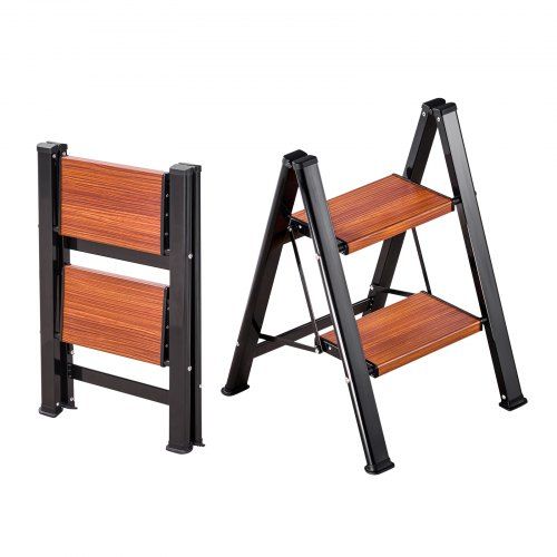 Compacte 2‑treden opvouwbare ladder met antislip treden – ideaal voor thuisklussen