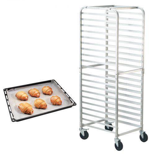 20‑laags aluminium bakkerijrek met remwielen – ruimtebesparend en robuust
