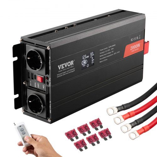 2000 W Zuivere Sinusomvormer met USB‑C, Afstandsbediening en LCD‑scherm – Flexibele stroomoplossing voor camper, tuin en huis