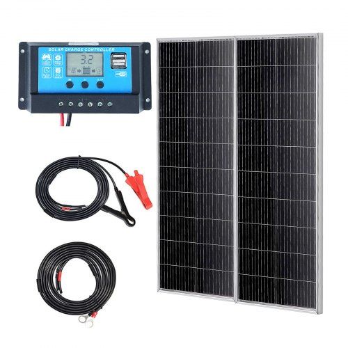 200 W monokristallijn zonnepaneelset met laadregelaar – efficiënte stroom voor huis, camper en boot