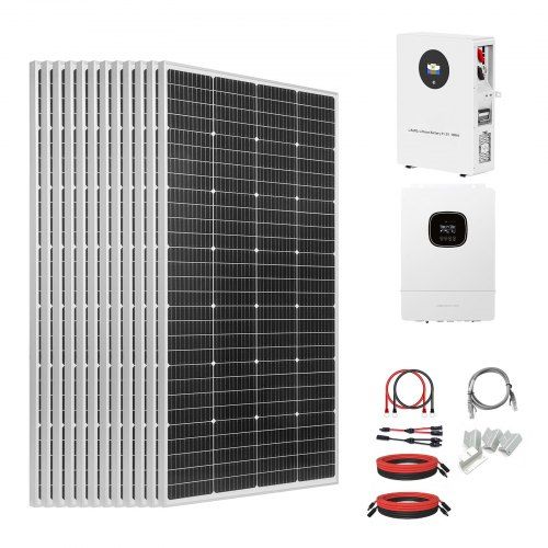 Krachtige 48V Off‑grid zonne‑energieset met 12 × 200W panelen, LiFePO₄‑accu en 5 kW hybride omvormer voor huis en boerderij