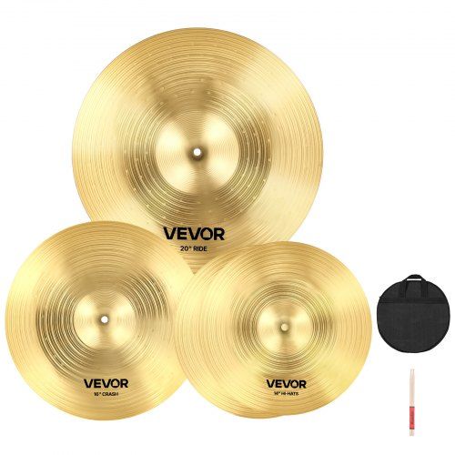 3‑delige bekkenset 355 mm HiHat, 400 mm Crash & 505 mm Ride – veelzijdig, duurzaam en geluidsarm