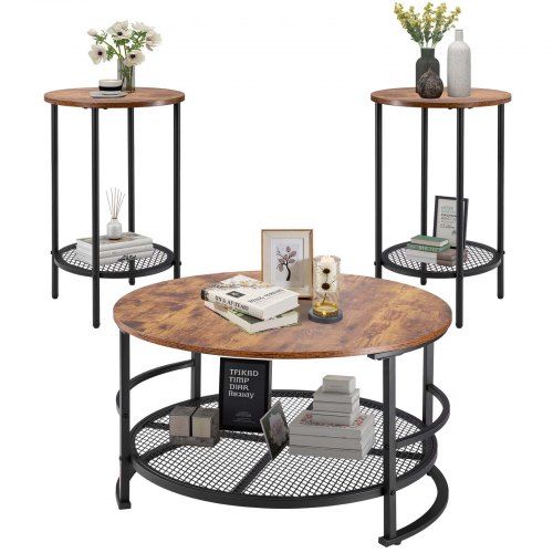 Driedelige ronde salontafelset met metalen poten – stijl en flexibiliteit voor elke woonkamer