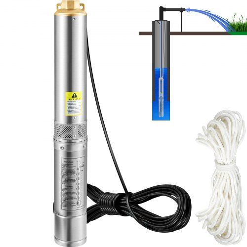 Diepe bronpomp 750 W – 100 l/min, IP68, ideaal voor irrigatie en watervoorziening