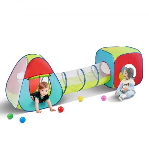 3‑in‑1 Kinderspeeltunnel met gekleurde tent – veilig, opvouwbaar en veelzijdig