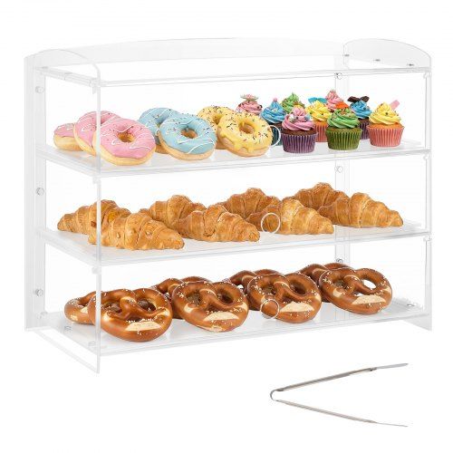 3‑laags bakkerijvitrine van helder acryl – compact, duurzaam en praktisch