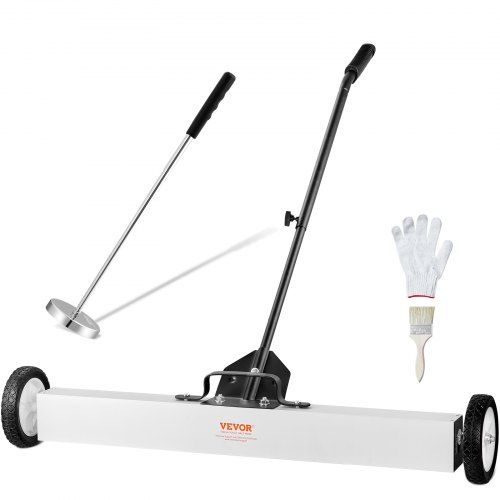 Efficiënt metaal opruimen: 36‑inch magnetische veger met wielen en telescopisch oppakgereedschap