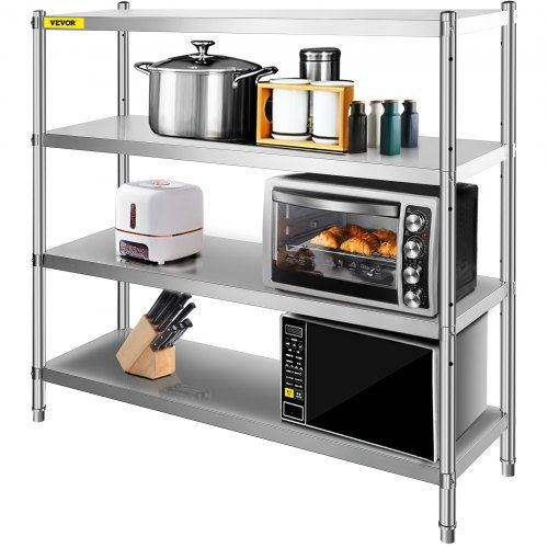 Vier‑laags roestvrijstalen opbergrek: stevige oplossing voor keuken, garage en kelder