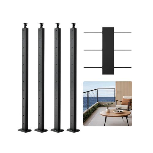Kabelleuningpalen 4-pack: robuuste roestvrijstalen steun voor terrassen en balustrades