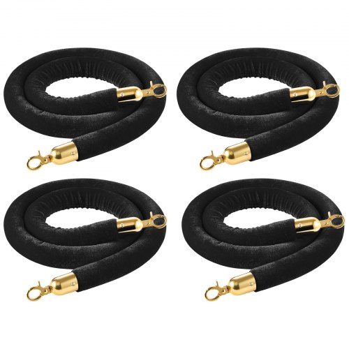 Zwarte fluwelen afzetkoorden 1,5 m – 4‑set met gouden haken voor elegante crowd control