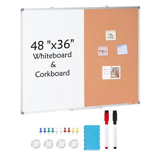 48×36 inch Whiteboard & Kurkbord Combo – Praktisch 2‑in‑1 Bureaublad voor Thuis en Kantoor