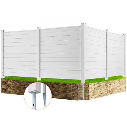 4‑Delige PVC‑privacyhek 50×50 inch met gegalvaniseerde grondpalen – stevige windbestendige oplossing voor tuin en buiteninstallaties