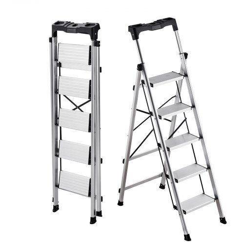 Compacte 5‑treden opvouwbare aluminium ladder – praktisch, veilig en sterk