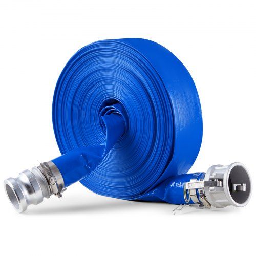 Flexibele 30 m PVC‑afvoerslang met klemmen en aluminium koppelingen – veelzijdig en robuust voor elke pomp