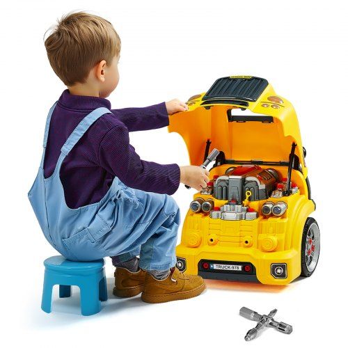 60‑delige autoreparatieset voor peuters: Creatief speelplezier in een gele motorenwereld