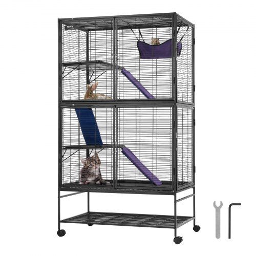 Ruime 4‑laagse metalen frettenkooi met wielen – ideaal voor kleine huisdieren