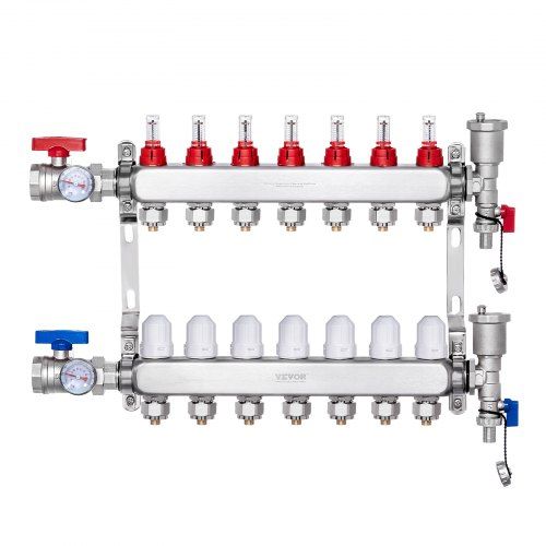 7-taks warmtedistributie voor vloerverwarming – Efficiënte roestvrijstalen PEX‑verdeler