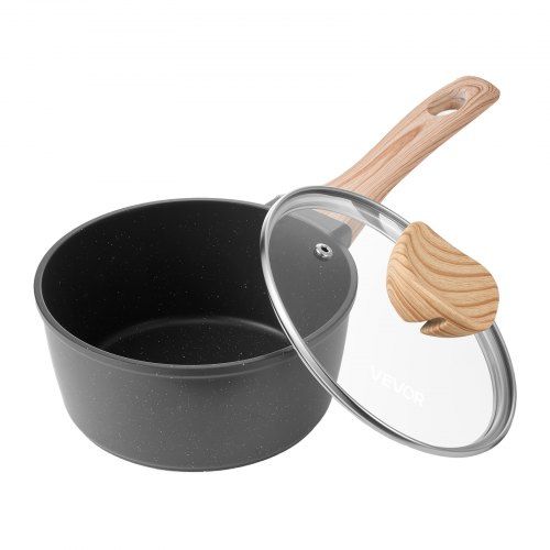 Antiaanbakpan 1,5 L met glazen deksel – veelzijdige zwarte steelpan voor dagelijks koken