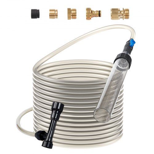 Efficiënte aquariumgrindreiniger met 9 m PVC‑slang en veelzijdige kraanadapters