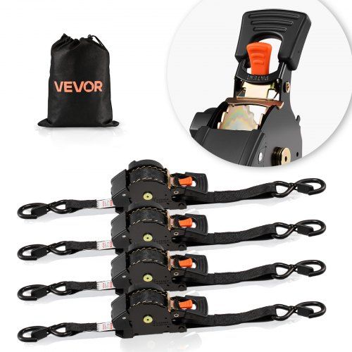 Automatische spanband met ratel – 4‑pack, 350 kg capaciteit, weerbestendig en zelfoprollend