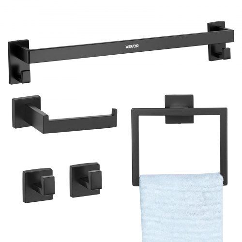 Matzwarte 5‑delige badkamerhardware‑set: stijlvol, roestvrij en eenvoudig te monteren