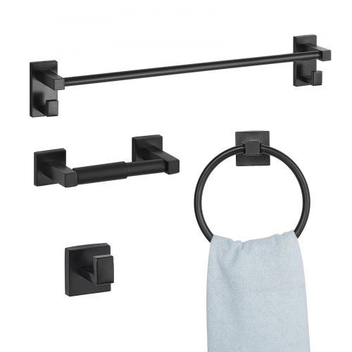 Matzwarte Badkameraccessoireset van roestvrij staal – 4‑delige set voor wandmontage