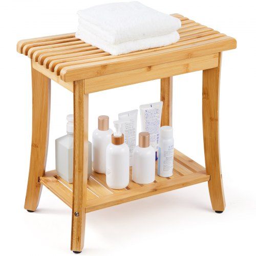 Bamboe Douchebank 48 × 28 × 46 cm – Comfort en functionaliteit voor elke badkamer