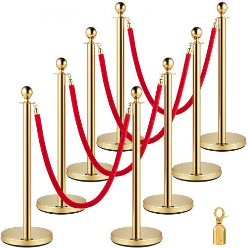 Robuuste 8‑delige menigtecontrole set met rood fluwelen touw – ideaal voor evenementen en openbare ruimtes