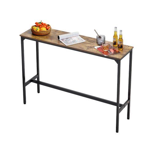 Strakke bartafel met metalen frame en industrieel houten blad – ideaal voor thuis en horeca
