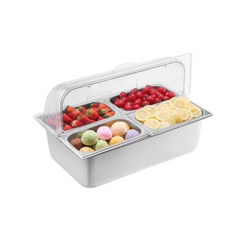 Flexibele Gastronormcontainer met roestvrijstalen compartimenten en transparant deksel