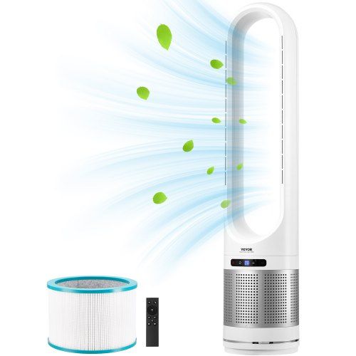 Bladloze torenventilator met HEPA‑filter, 8 snelheden en 80° oscillatie – Stil, krachtig & luchtzuiverend