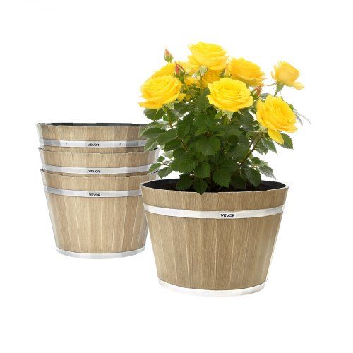 Rustieke whiskyvat-plantenbakken in handige 4‑pack: stijlvol groen voor elke ruimte