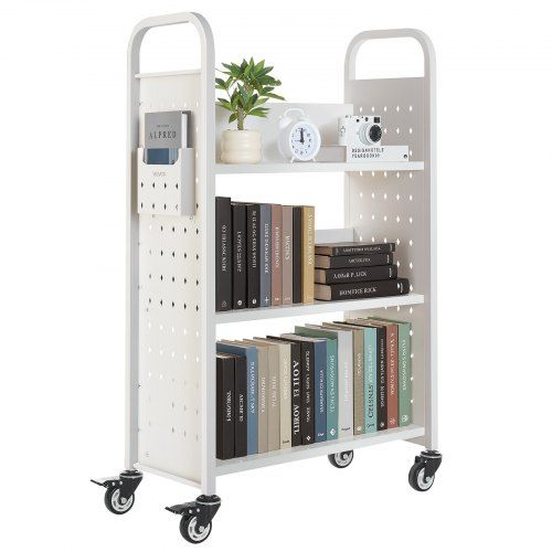 Stevige 3‑laagse boekenwagen met 150 kg draagvermogen – ideaal voor bibliotheek, kantoor en school