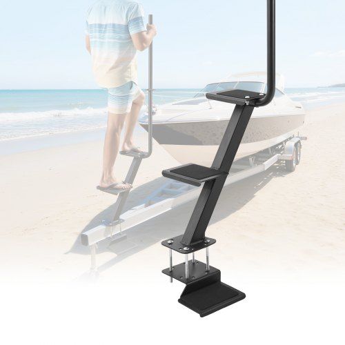 Optimale boottrailer‑opstaptreden – 3‑treden koolstofstalen trappe met antislip en 55° montagehoek