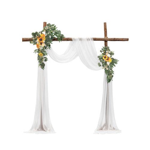 Bruiloft Boog Bloemen Set: Gele Bloemen, Transparant Gordijn, 3‑delen Set