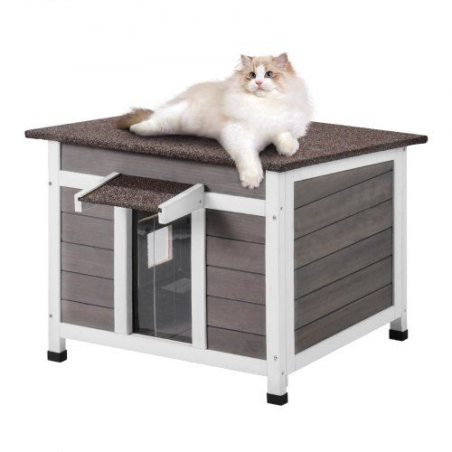 Weerbestendig houten buitenkattenhuis met balkon en twee verdiepingen – ideaal voor meerdere katten