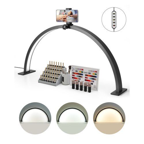 Halvemaan Bureaulamp met Telefoonhouder voor Nagel- en Wimperstudio’s – 30 W LED