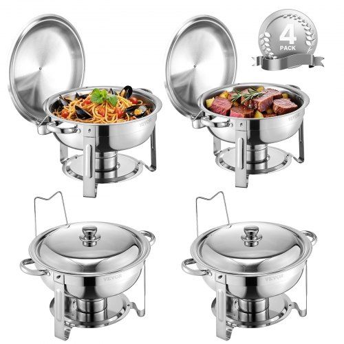 Zilveren Chafing Dish Buffet met 4 Grote Containers – Perfect voor Bruiloften en Feesten