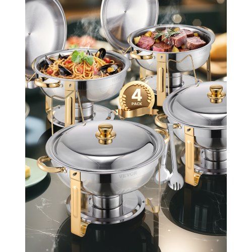 Gouden buffetwarmer voor feesten en bruiloften – stijlvolle chafing dish met 4,7 L containers