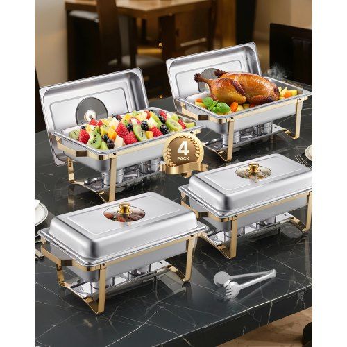 Gouden Chafing Dish Set van 4 × 7,5 L – Stijlvol en Praktisch voor elk Feest