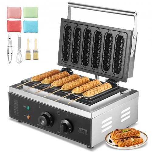 Krachtig 6‑plicht Wafelijzer 1500 W met Temperatuur- en Tijdsregeling voor Café, Snackbar en Thuis