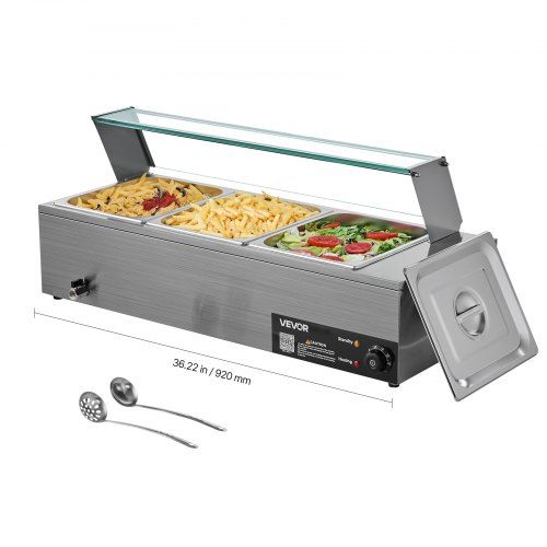 Elektrische roestvrijstalen voedselverwarmer met glazen deksel – ideaal voor catering en horeca