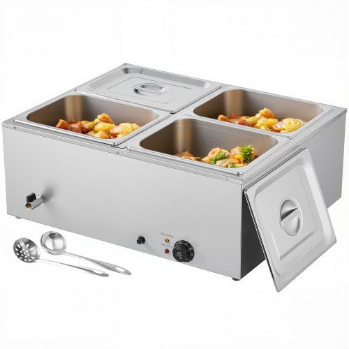 Betaalbare en duurzame commerciële voedselverwarmer met 4 × 1/2 L roestvrijstalen containers